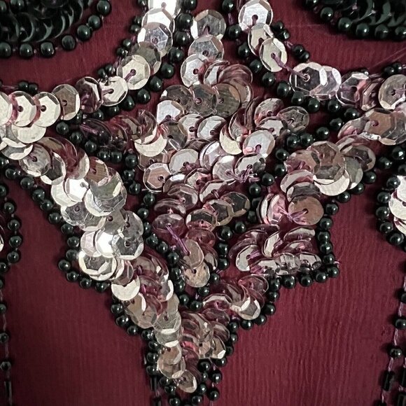 Vintage 90s Jennifer by KVM Party Dress Size M Cranberry Sequin Embroidered Silk - Picture 6 of 16
